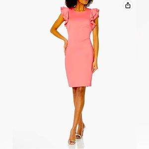 Tommy Hilfiger Scuba Flutter Ruffle Cap Sleeve Sheath Dress 14